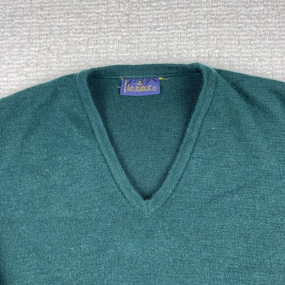 Vintage Le Minor 100% Pure Wool sweatshirt Green Sz 2 Made in France - Picture 6 of 16